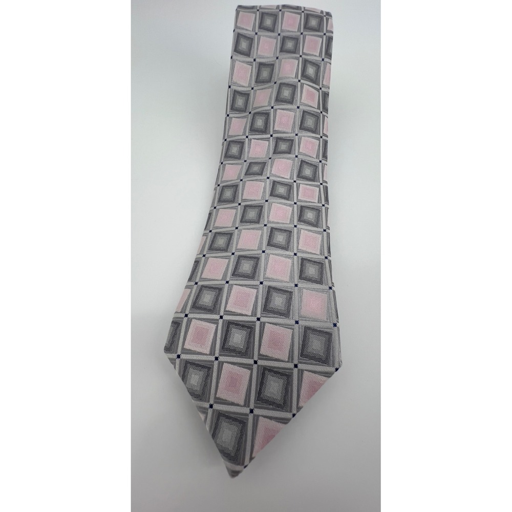 Bresciani Necktie Tie Mens Pink‎ Gray Geometric Silk Classic Business Formal